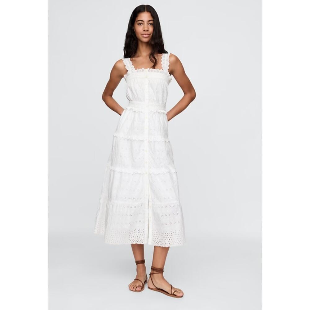 NWT Gap × DÔEN White Eyelet Midi Dress - XXS